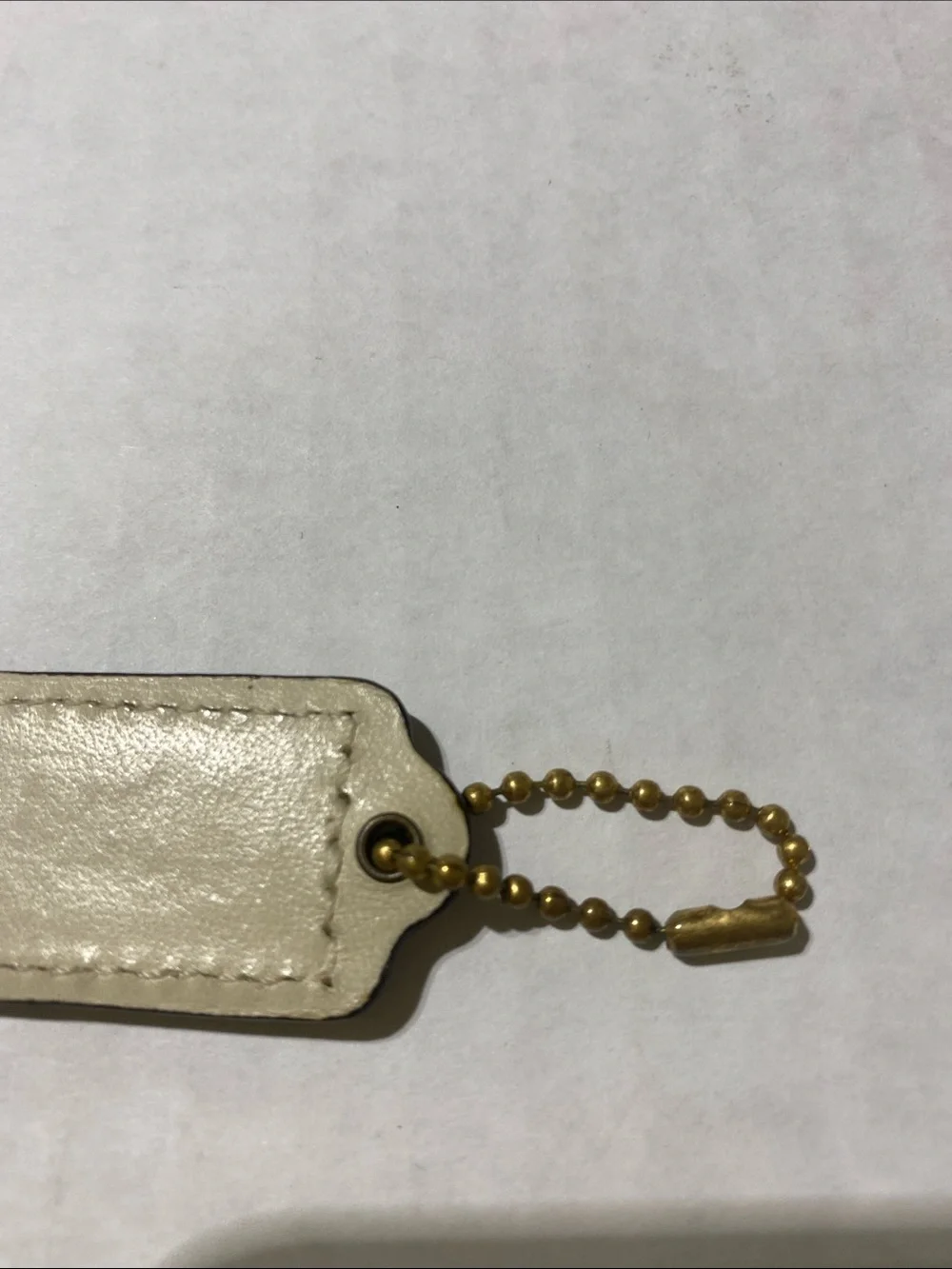 Vintage Rare y2k Coach Metallic Gold and Cream Leather Bag Tag with Gold Chain